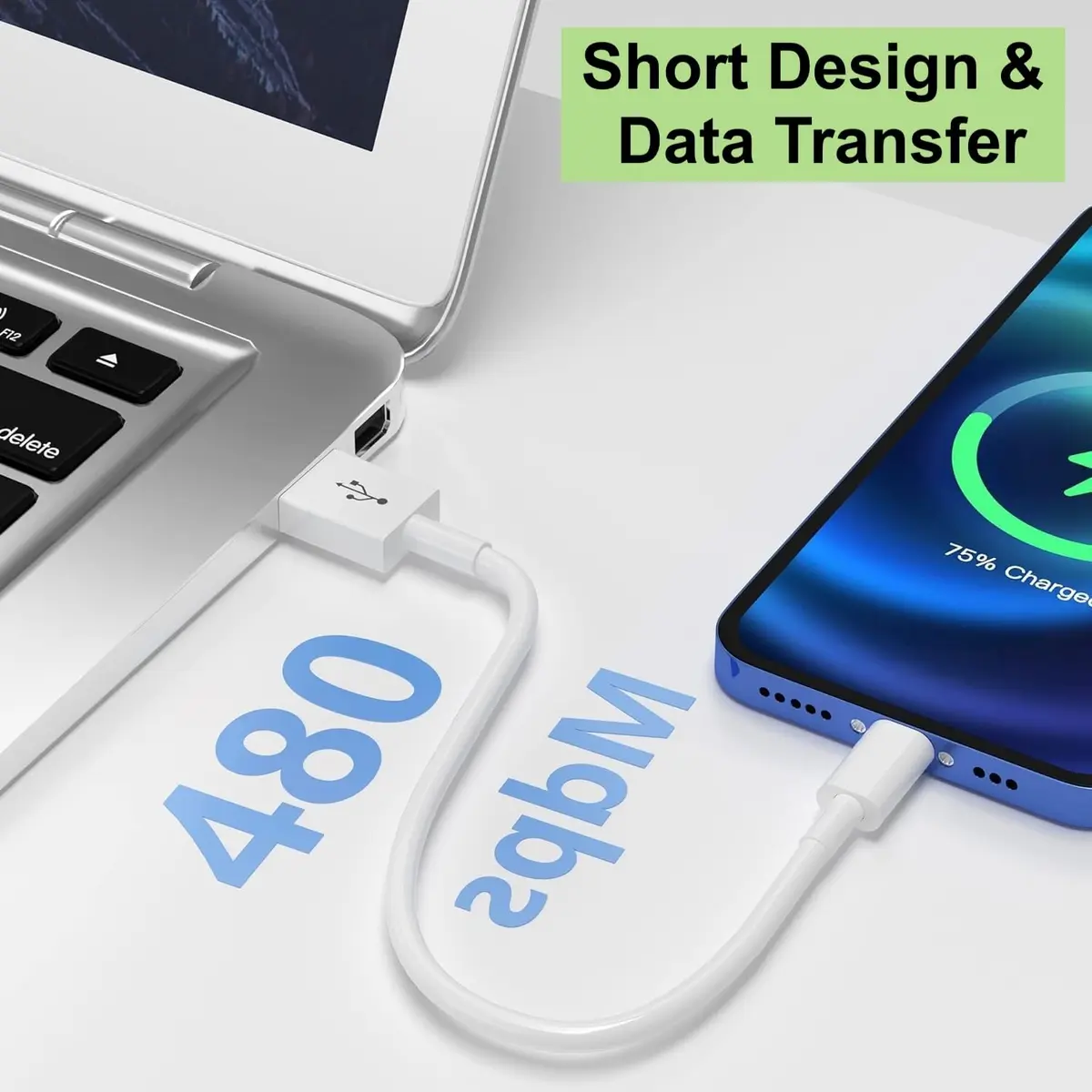 TOP-UP Short USB C Cable 1.15FT | 2 Pack, USB A to USB C CarPlay Cord, Fast Charging & Data Sync - view 5