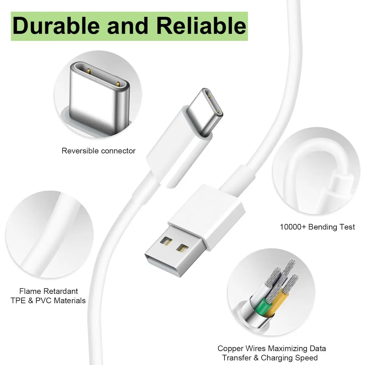 TOP-UP Short USB C Cable 1.15FT | 2 Pack, USB A to USB C CarPlay Cord, Fast Charging & Data Sync - view 6