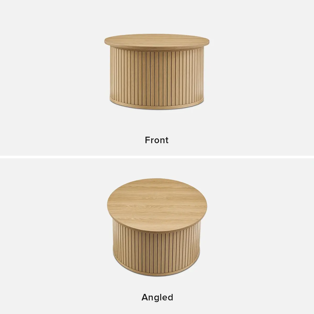 mopio Quin Tambour Round Circle Coffee Table with Storage | Mid Century Modern Oak - view 6