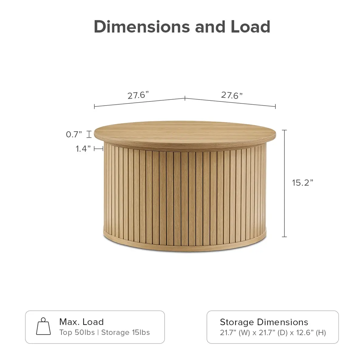 mopio Quin Tambour Round Circle Coffee Table with Storage | Mid Century Modern Oak - view 2