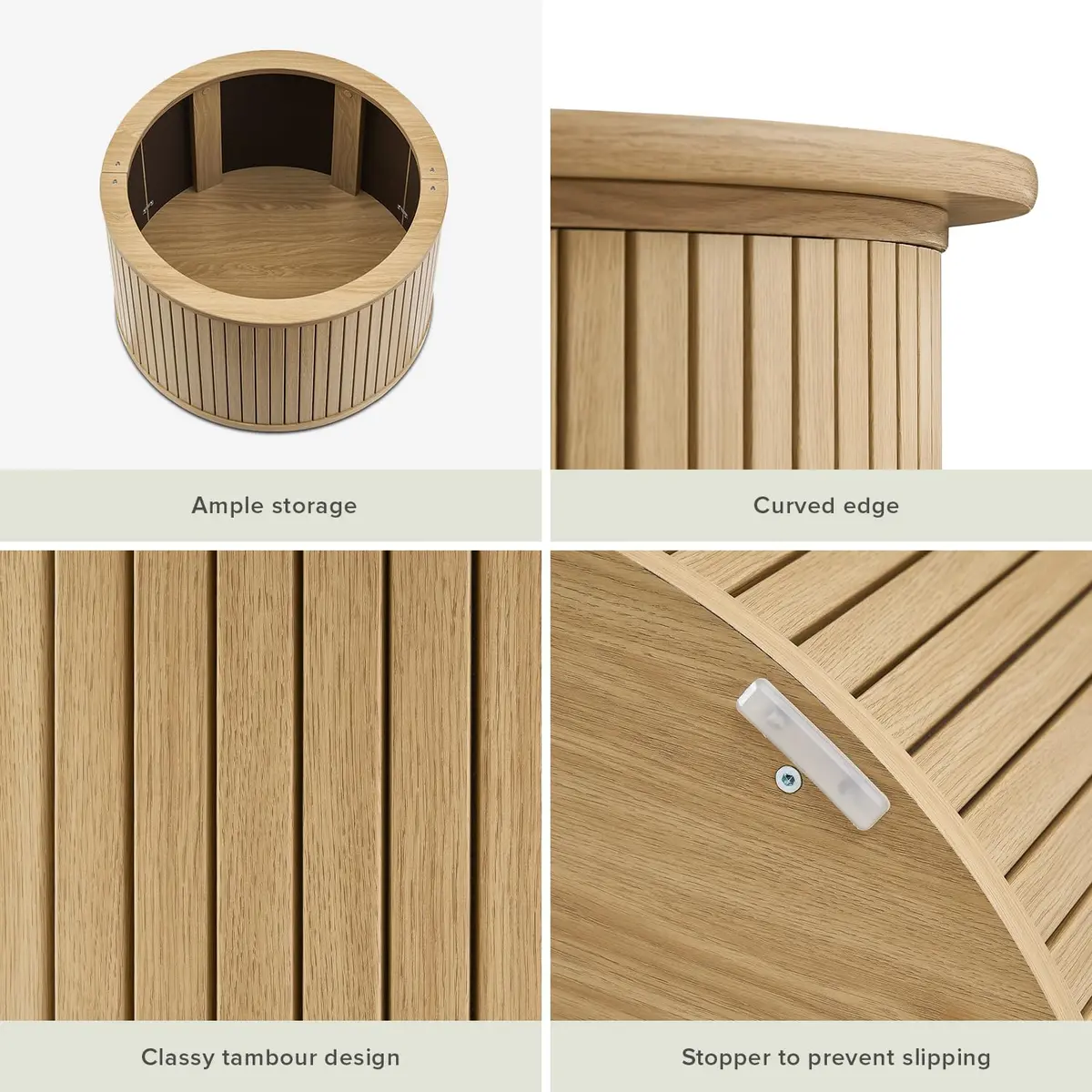 mopio Quin Tambour Round Circle Coffee Table with Storage | Mid Century Modern Oak - view 3