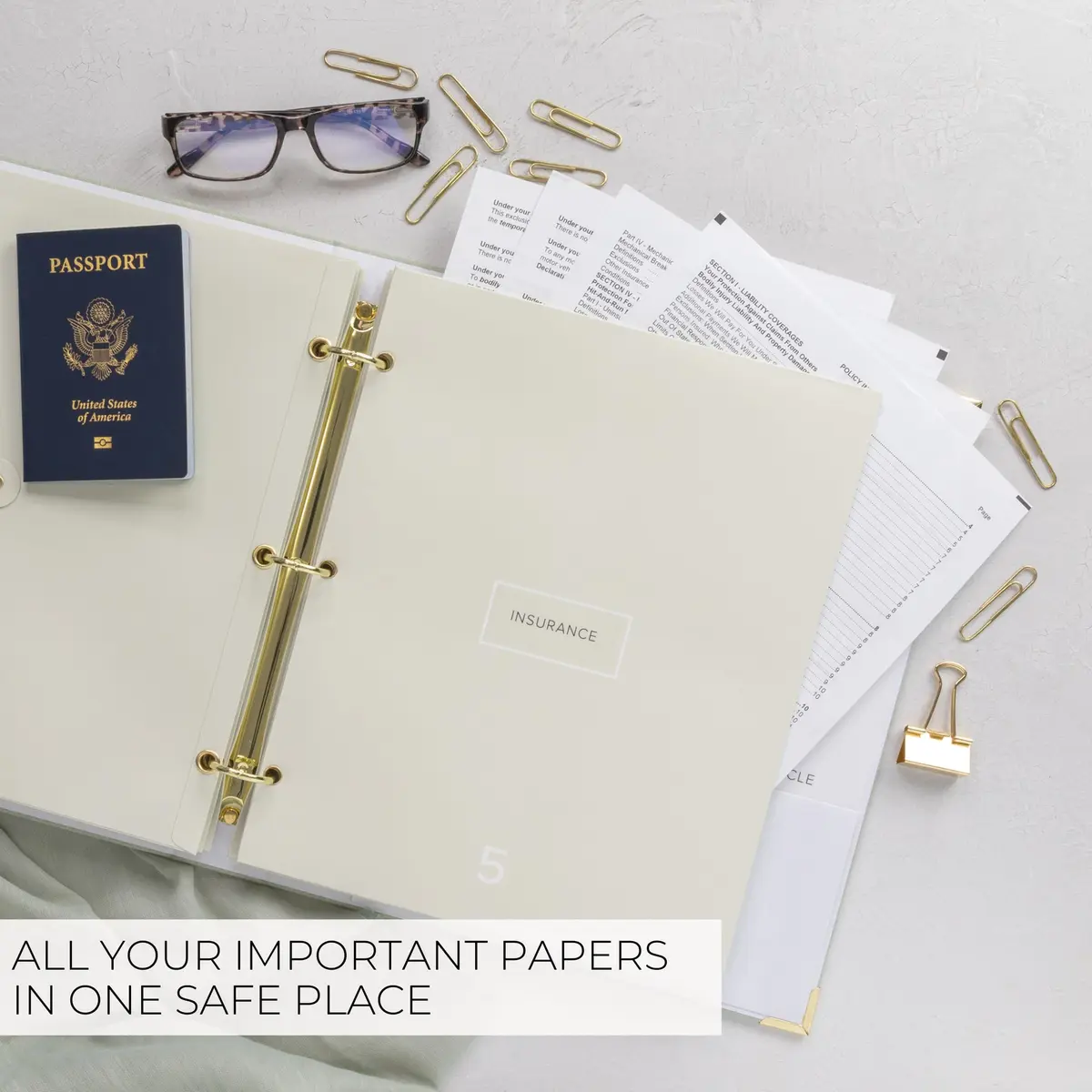 ZICOTO Important Document Organizer Set with Folders | Stylish Linen Ring Binder for Office & Home - view 5