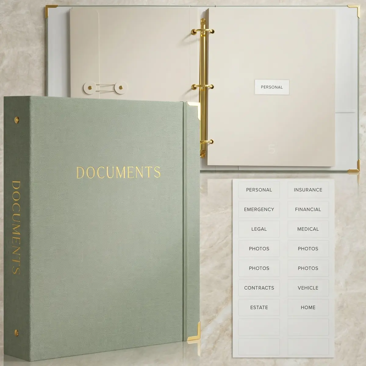 ZICOTO Important Document Organizer Set with Folders | Stylish Linen Ring Binder for Office & Home - view 8