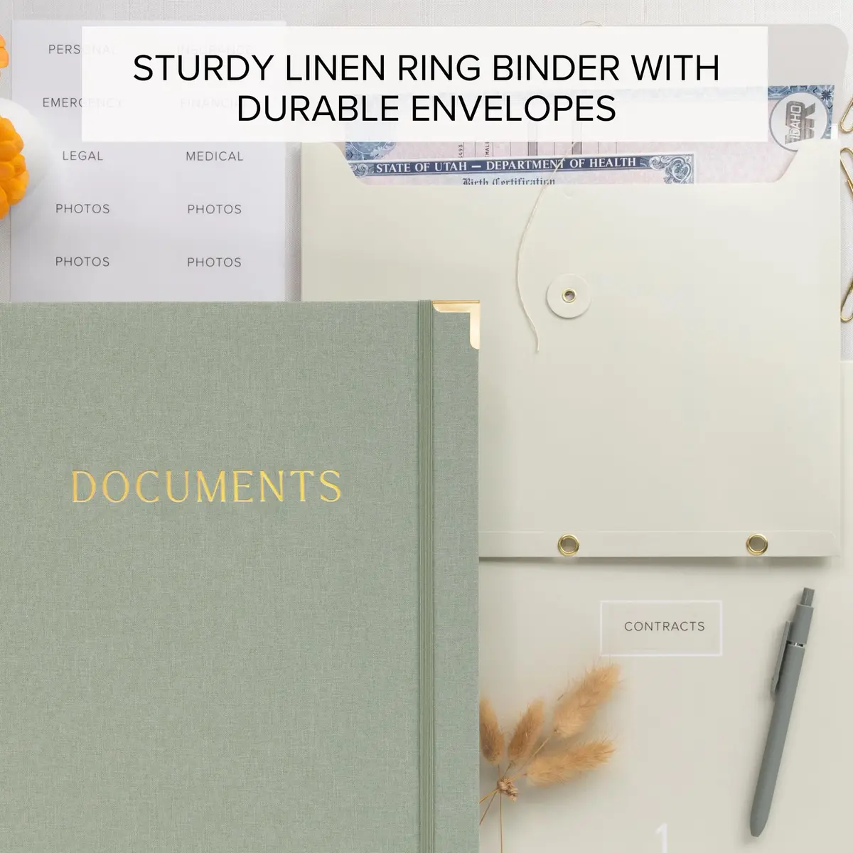 ZICOTO Important Document Organizer Set with Folders | Stylish Linen Ring Binder for Office & Home - view 2