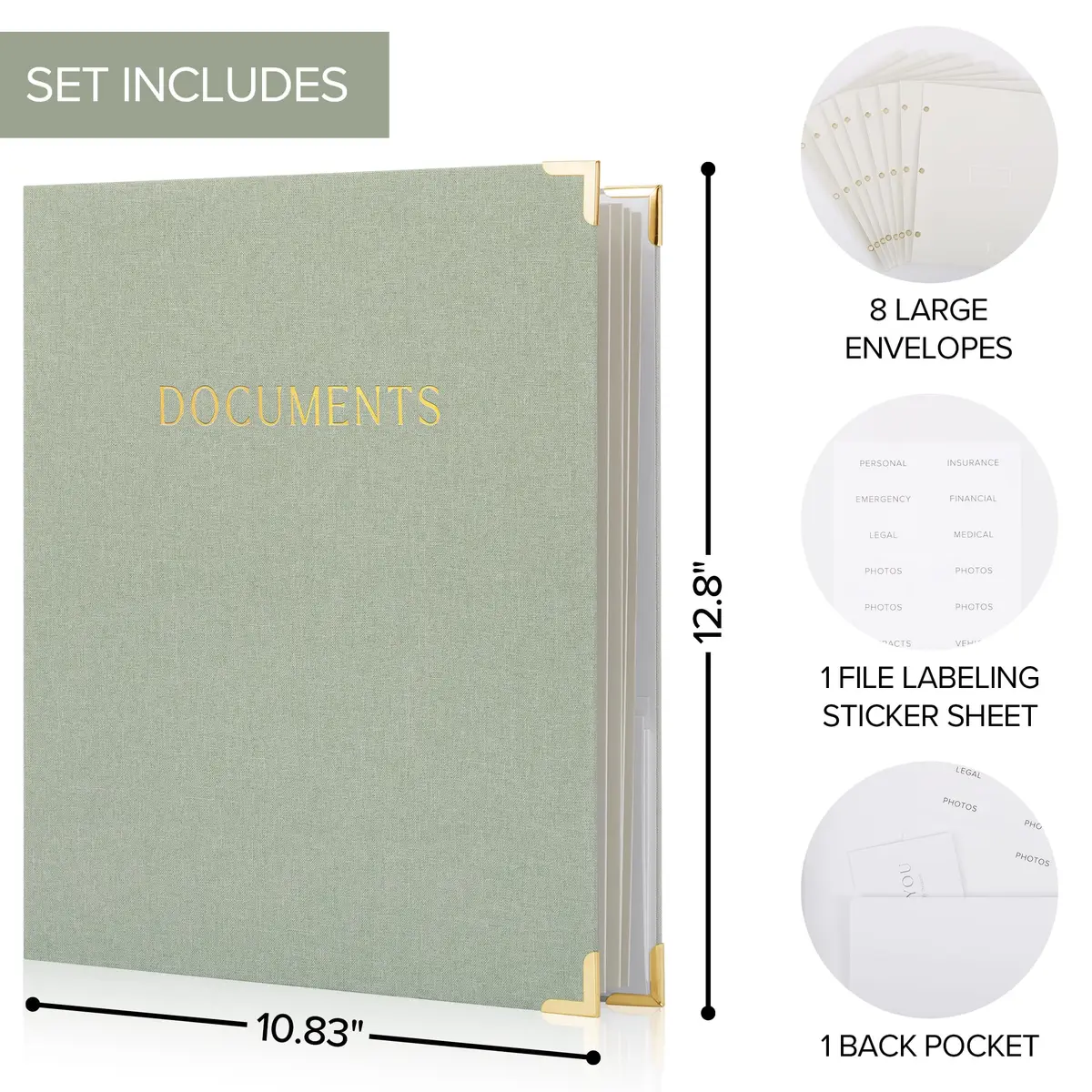 ZICOTO Important Document Organizer Set with Folders | Stylish Linen Ring Binder for Office & Home - view 4