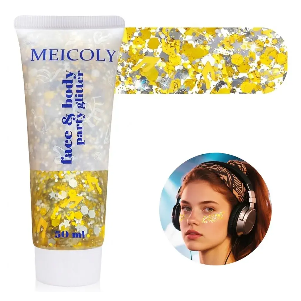 MEICOLY Face Glitter Makeup 50ml (1.76oz) | Holographic Gold Silver Purple Body Glitter for Music Festivals - view 8