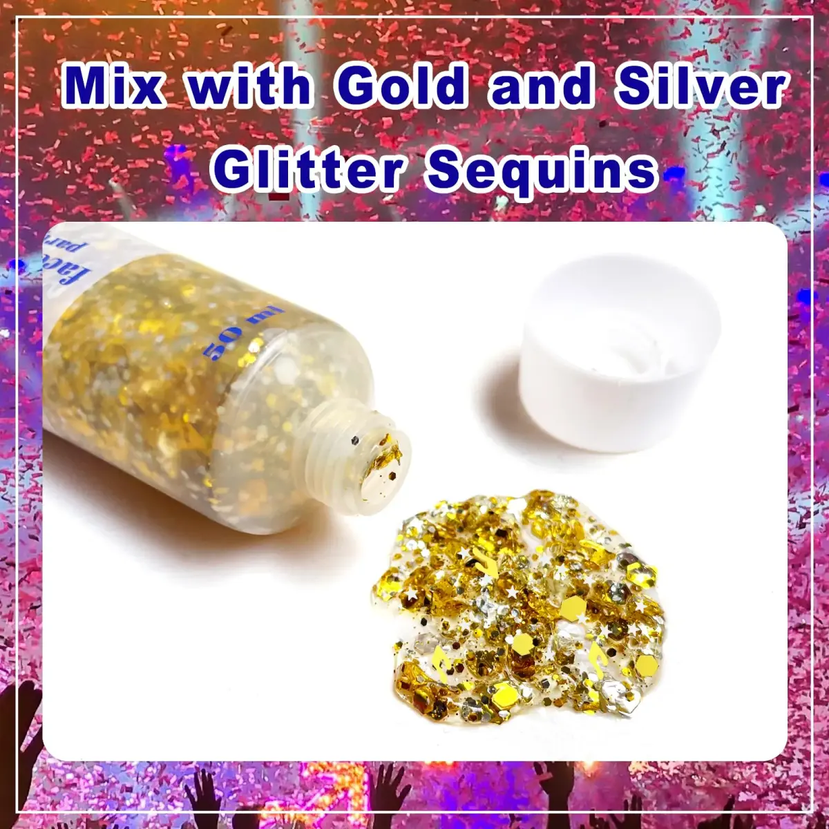 MEICOLY Face Glitter Makeup 50ml (1.76oz) | Holographic Gold Silver Purple Body Glitter for Music Festivals - view 3