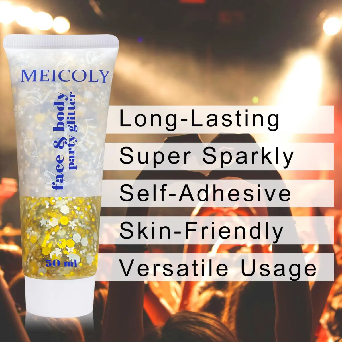 MEICOLY Face Glitter Makeup 50ml (1.76oz) | Holographic Gold Silver Purple Body Glitter for Music Festivals - view 4