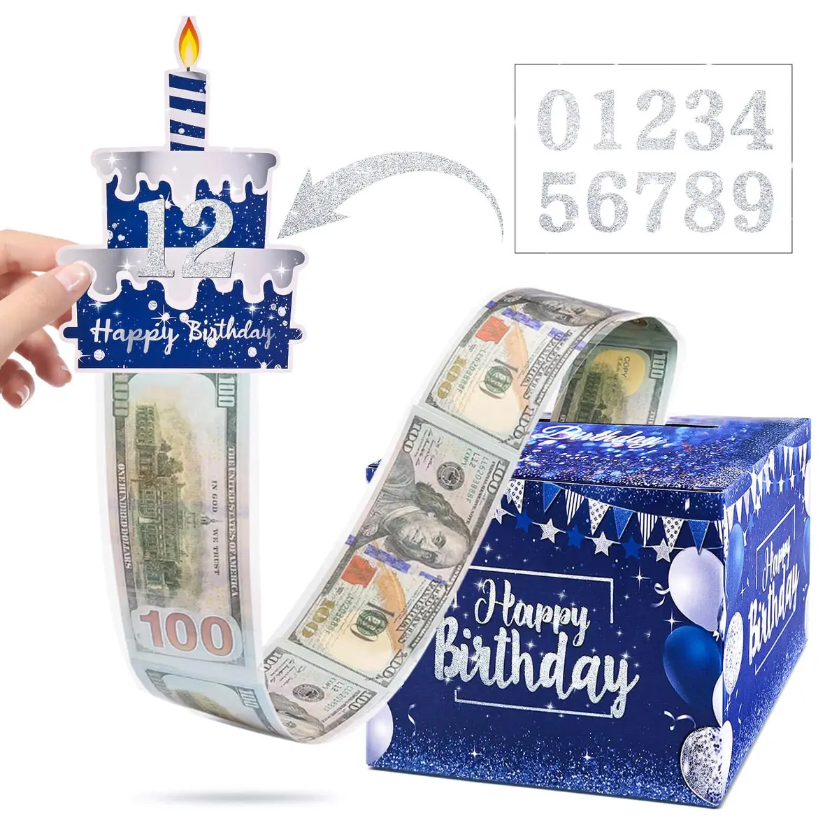 TOYEISHI Birthday Money Pull Box for Cash Gift with DIY Self-Adhesive Age Stickers | Creative Gift Box for Celebrations - main product image