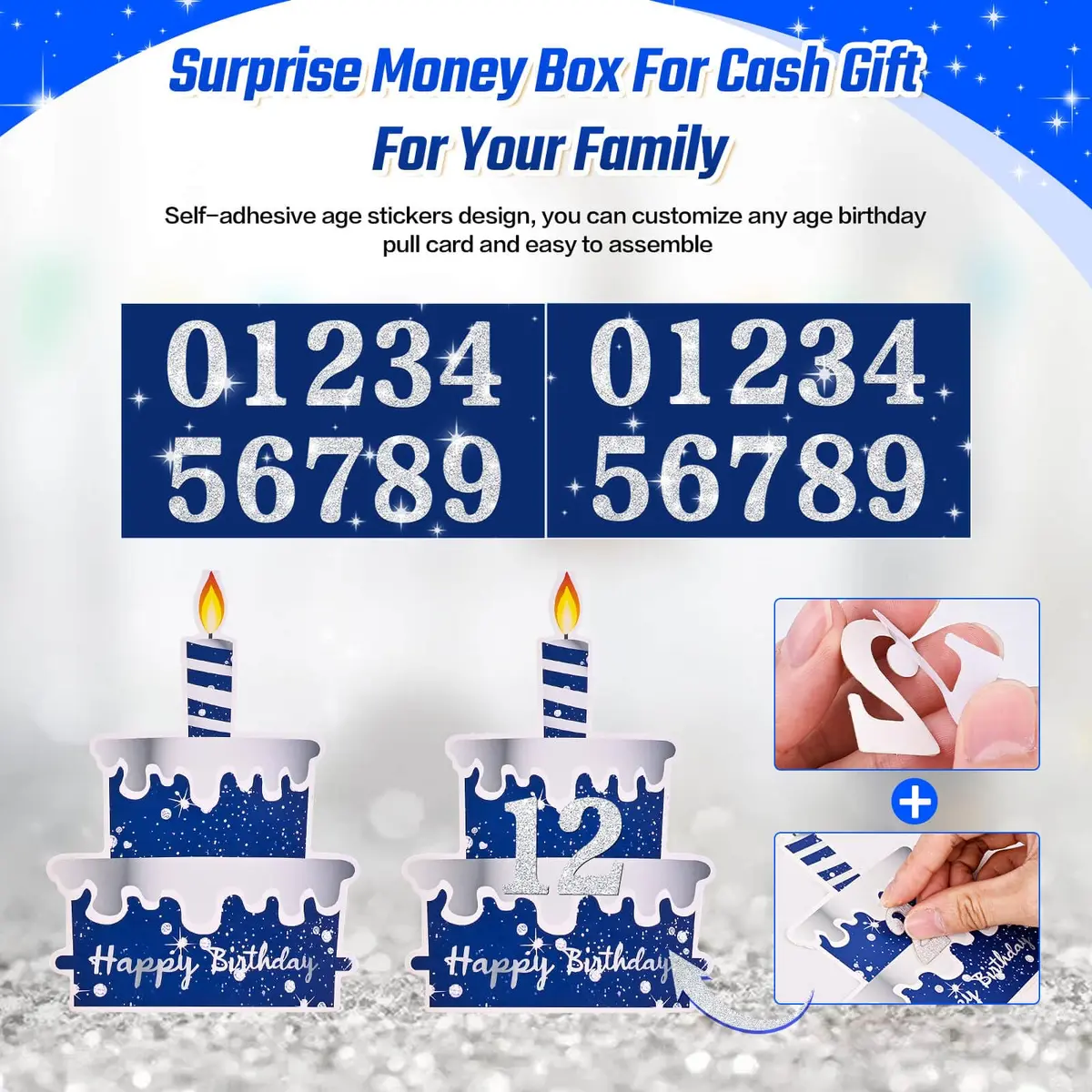 TOYEISHI Birthday Money Pull Box for Cash Gift with DIY Self-Adhesive Age Stickers | Creative Gift Box for Celebrations - view 5