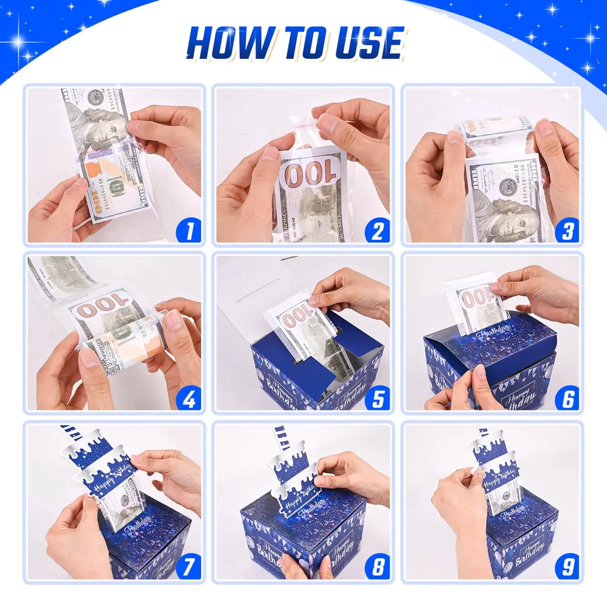 TOYEISHI Birthday Money Pull Box for Cash Gift with DIY Self-Adhesive Age Stickers | Creative Gift Box for Celebrations - view 7