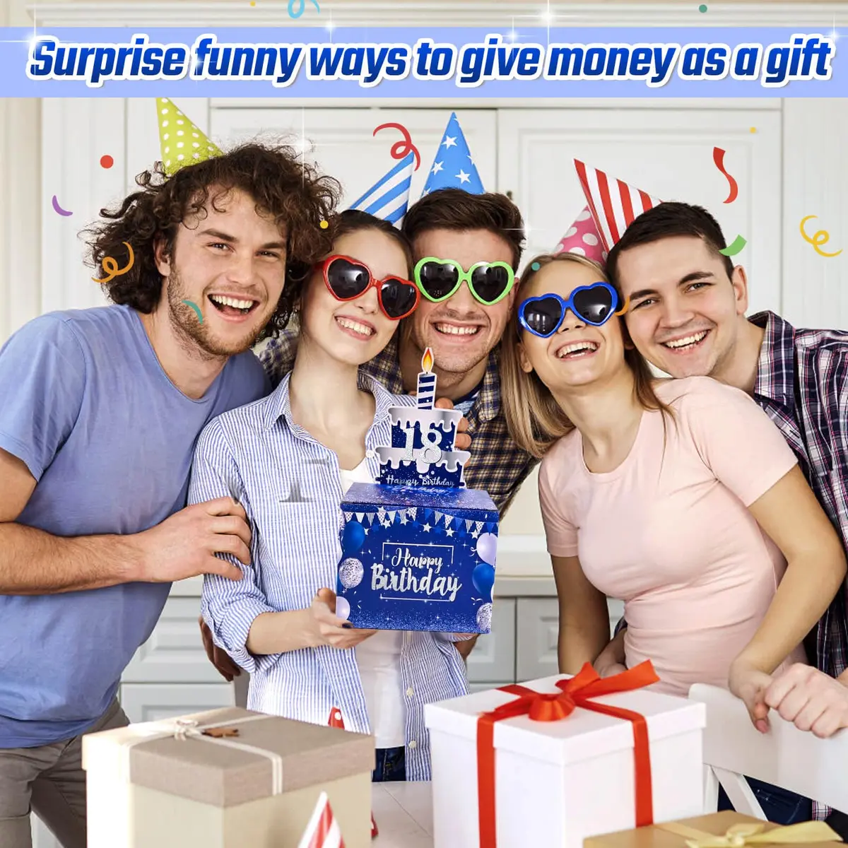 TOYEISHI Birthday Money Pull Box for Cash Gift with DIY Self-Adhesive Age Stickers | Creative Gift Box for Celebrations - view 4