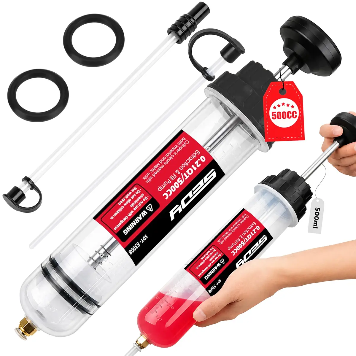 SEDY 500CC Fluid Extractor | Multi-Purpose Oil Syringe for Automotive & Marine Use (17.6 Oz./0.45 Qt./500 CC) - main product image