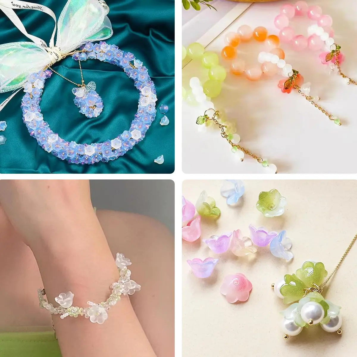 MaehSab 300 Pcs Glass Flower Beads 7x12mm | Assorted Colors for Jewelry Making - view 5