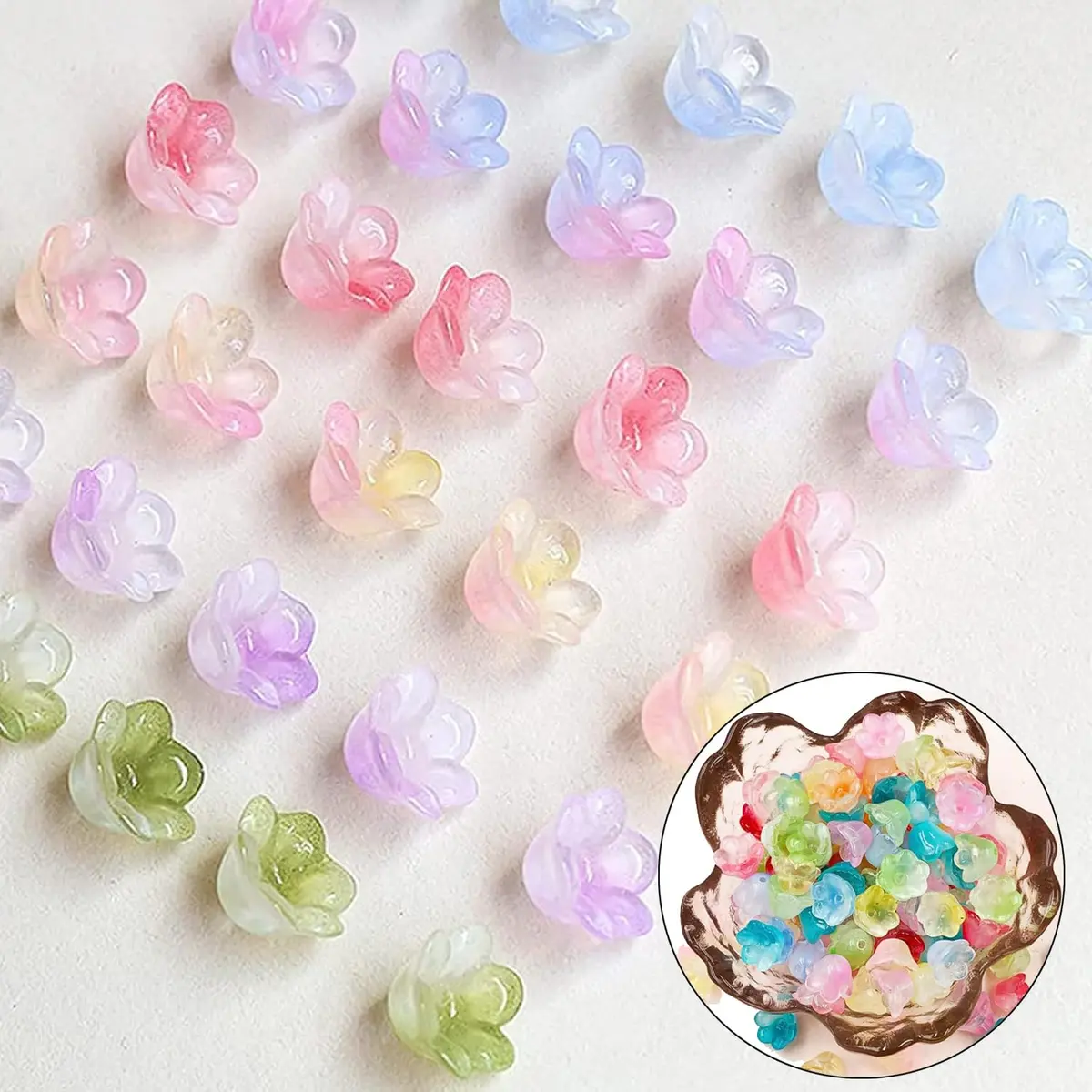 MaehSab 300 Pcs Glass Flower Beads 7x12mm | Assorted Colors for Jewelry Making - view 6