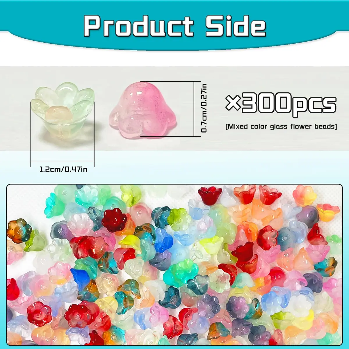 MaehSab 300 Pcs Glass Flower Beads 7x12mm | Assorted Colors for Jewelry Making - view 2