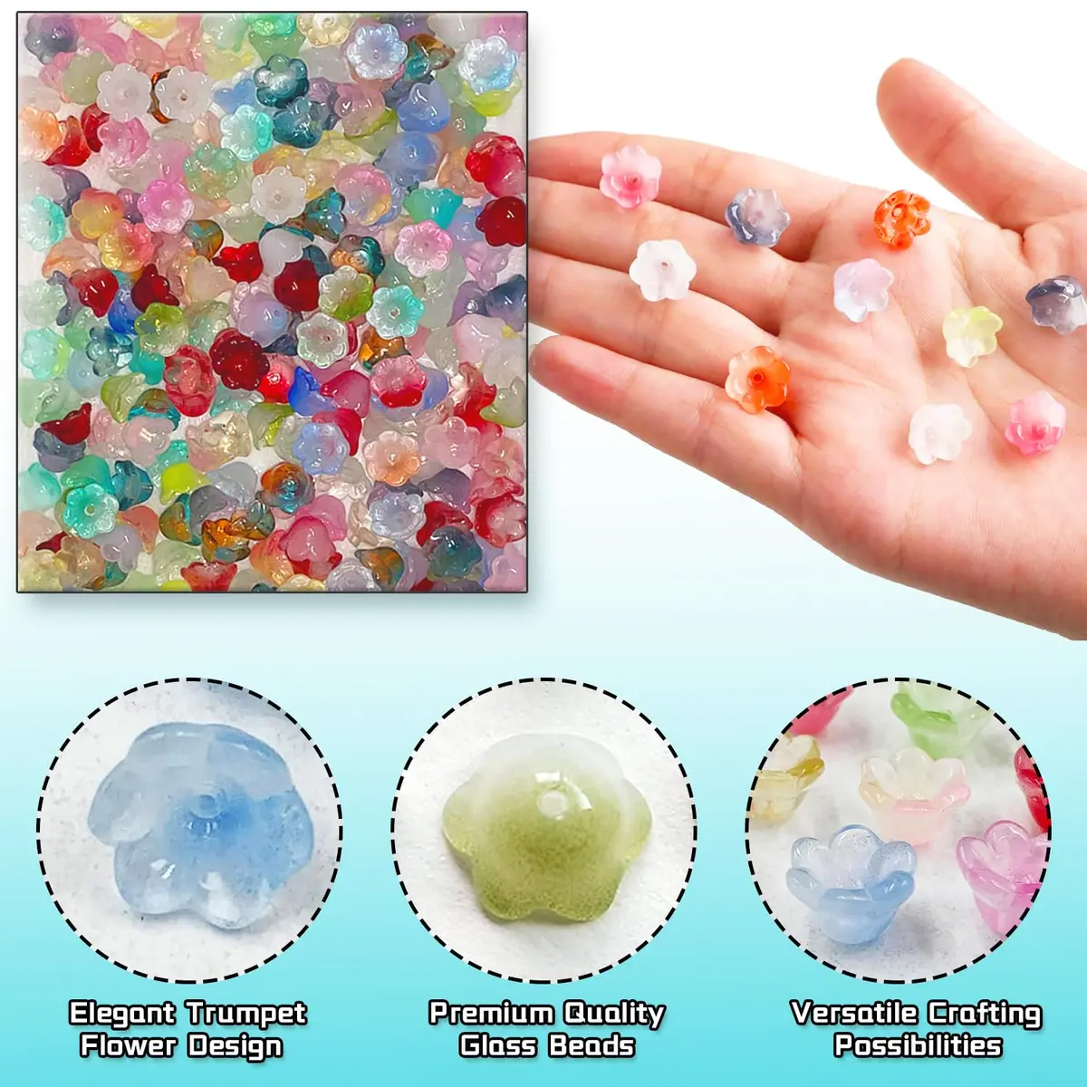 MaehSab 300 Pcs Glass Flower Beads 7x12mm | Assorted Colors for Jewelry Making - view 3