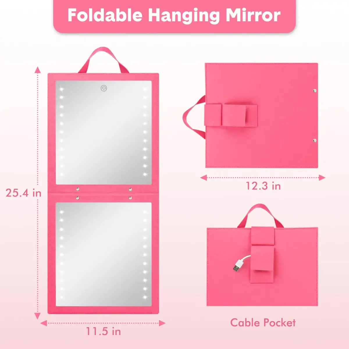 Fabuday Lighted Hanging Mirror for Dance Backstage - Rechargeable Folding LED Full Length Mirror with Lights, Berry (31.3cm H x 29.5cm W x 3.5cm D) - view 7