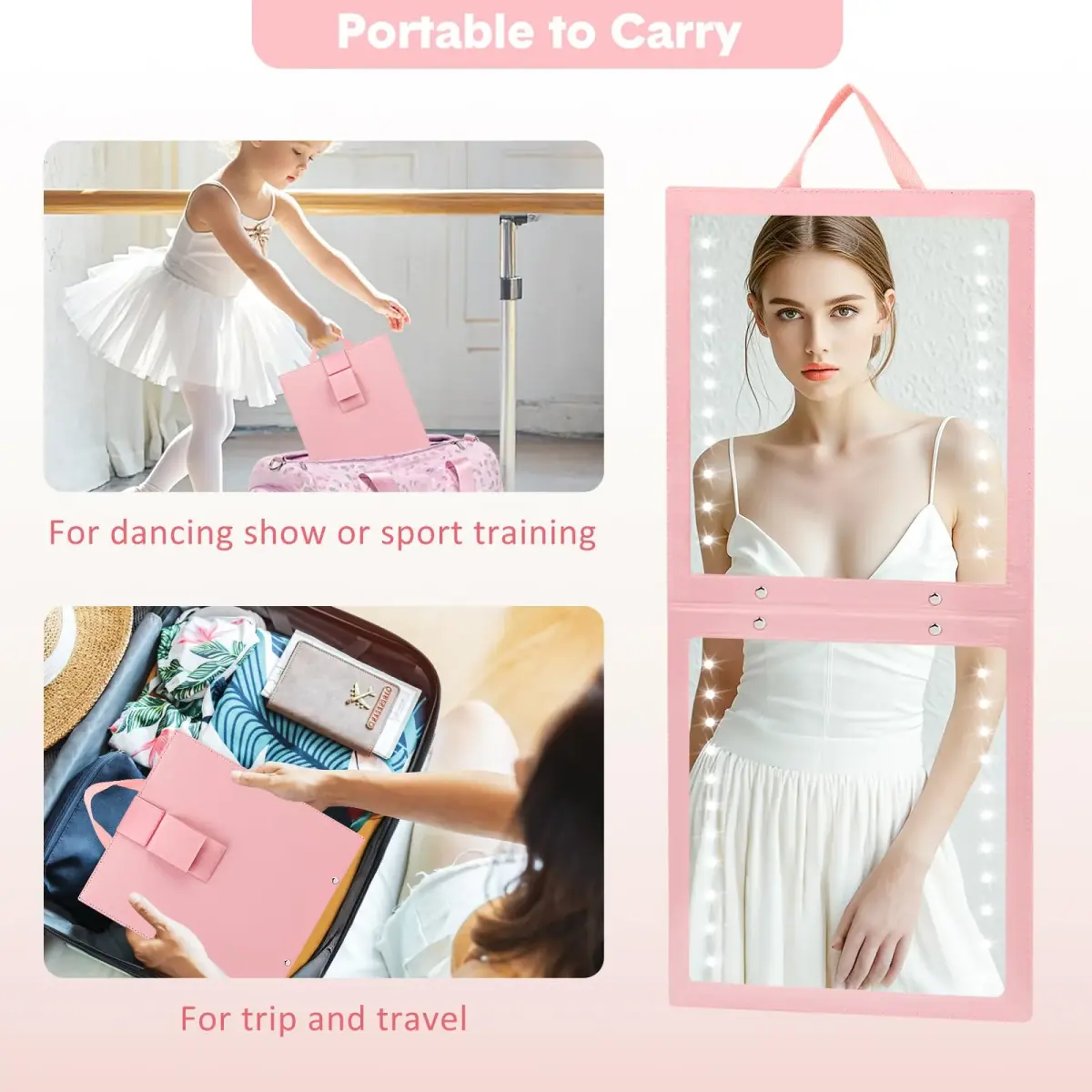 Fabuday Lighted Foldable Hanging Dance Mirror 29cm (11.5") | Adjustable Brightness Full Length - view 5