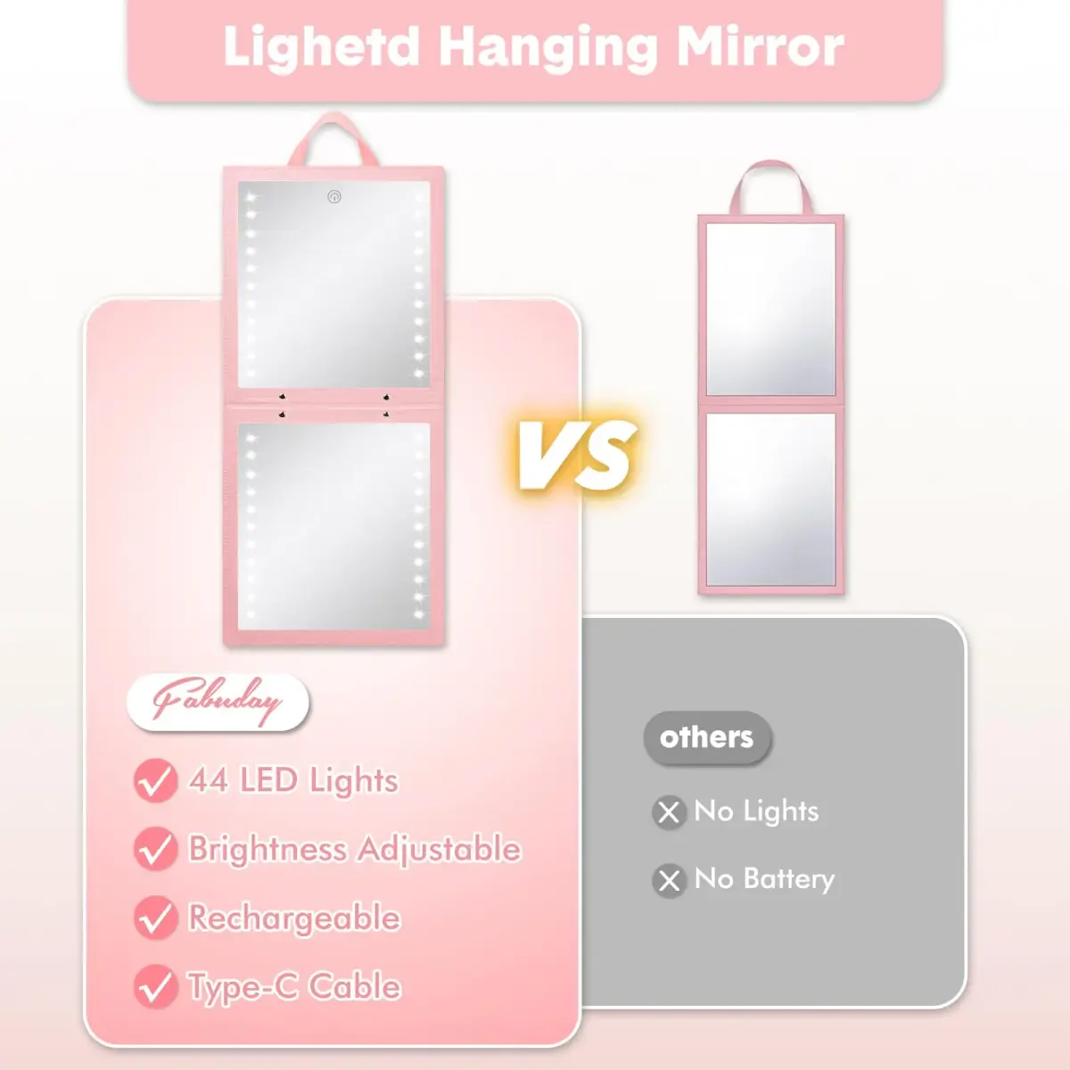 Fabuday Lighted Foldable Hanging Dance Mirror 29cm (11.5") | Adjustable Brightness Full Length - view 3
