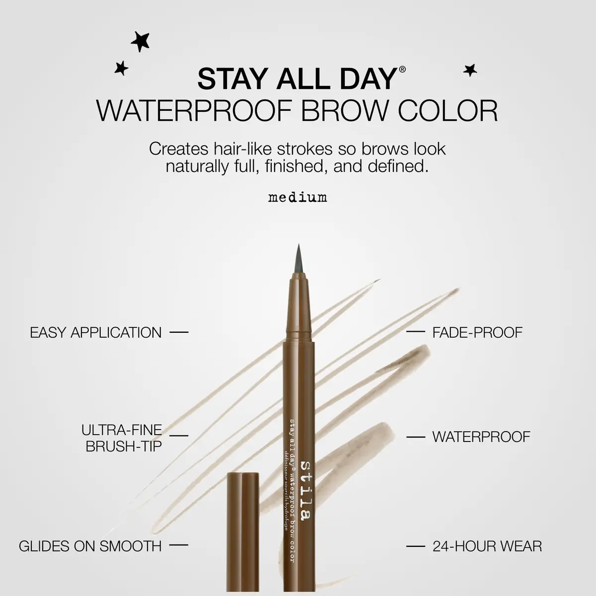 Stila Stay All Day Waterproof Brow Color, Brush Tip (Medium) | 24-Hour Smudge & Sweat Proof, Natural Finish - view 3