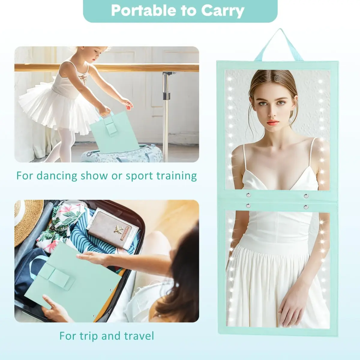 Fabuday Lighted Foldable Hanging Dance Mirror 31cm (12.3" L x 11.5" W) | Unbreakable Acrylic for Backstage & Travel - view 5