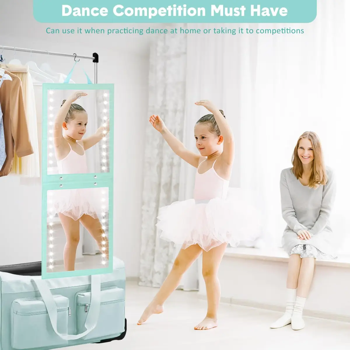 Fabuday Lighted Foldable Hanging Dance Mirror 31cm (12.3" L x 11.5" W) | Unbreakable Acrylic for Backstage & Travel - view 4