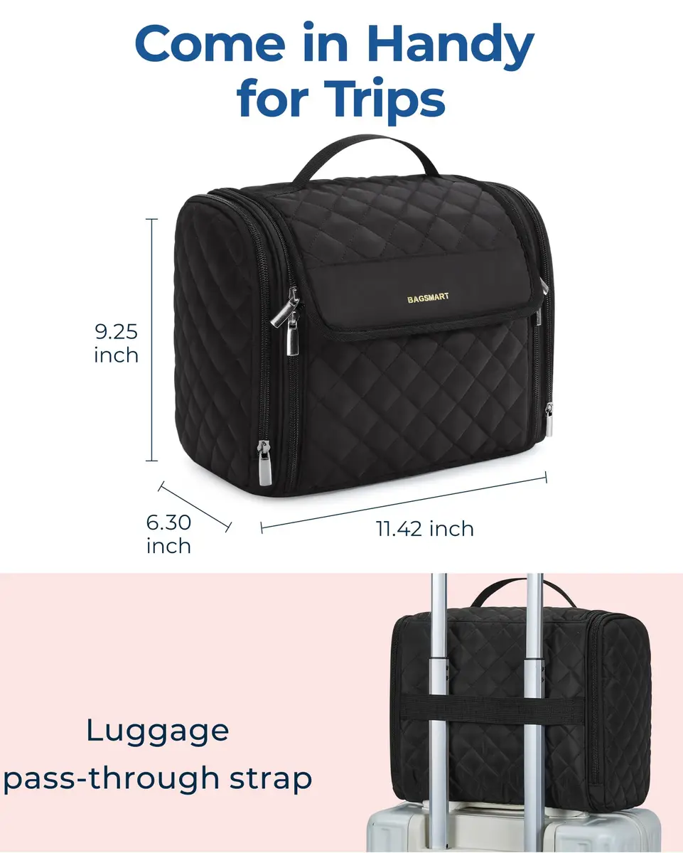 BAGSMART Hanging Travel Toiletry Bag Large Capacity Water-resistant Cosmetic Organizer with Handle for Brushes Accessories Black - view 5