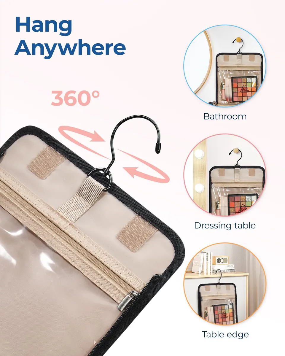 BAGSMART Hanging Travel Toiletry Bag Large Capacity Water-resistant Cosmetic Organizer with Handle for Brushes Accessories Black - view 7