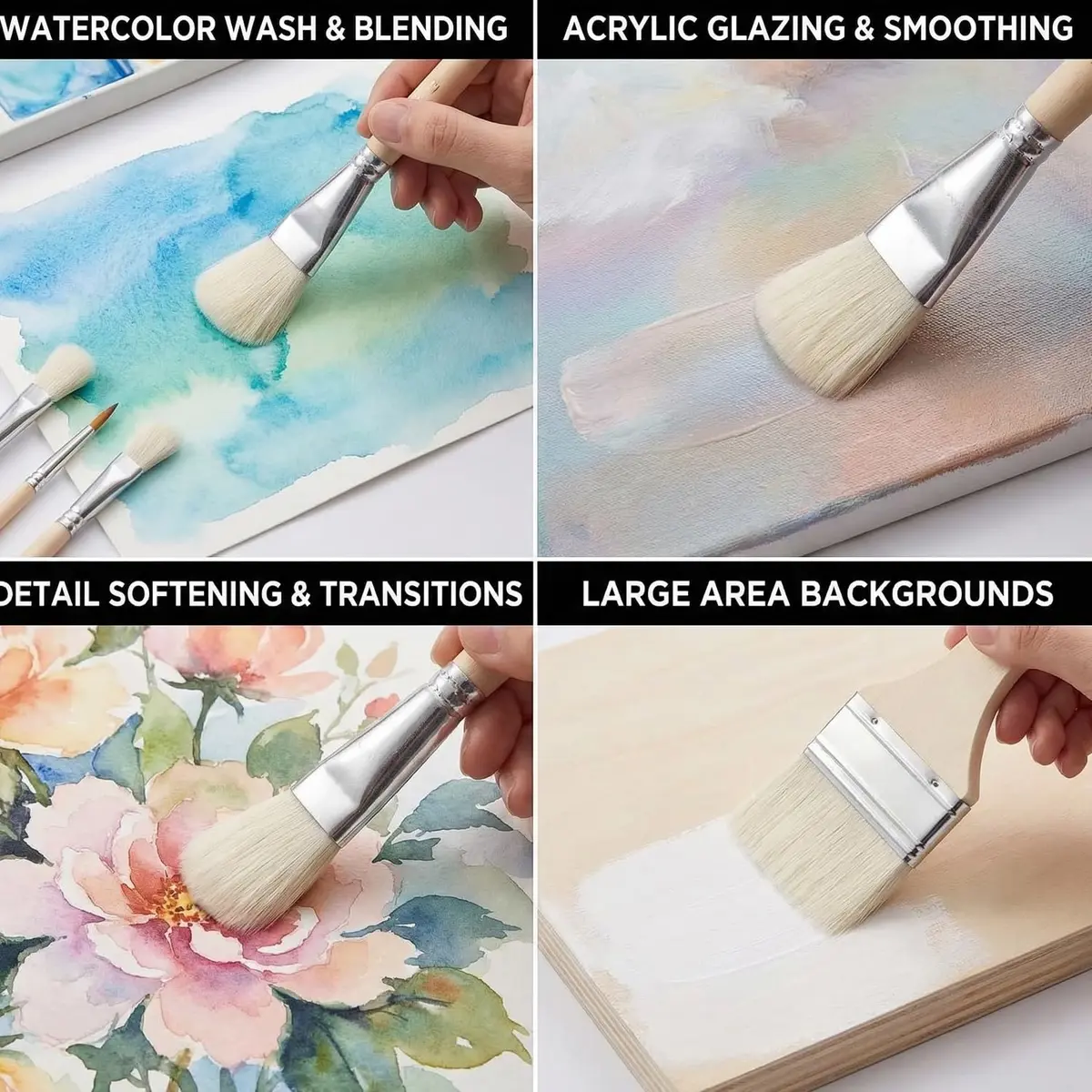 Arucxlzq 10-Piece Pottery Glazing Brush Set with Goat Hair Mop & Detail Brushes | Artist Tools for Ceramics, Acrylic, Watercolor - view 5