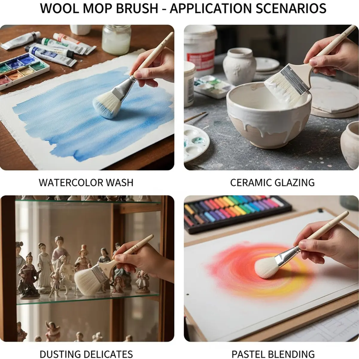Arucxlzq 10-Piece Pottery Glazing Brush Set with Goat Hair Mop & Detail Brushes | Artist Tools for Ceramics, Acrylic, Watercolor - view 6