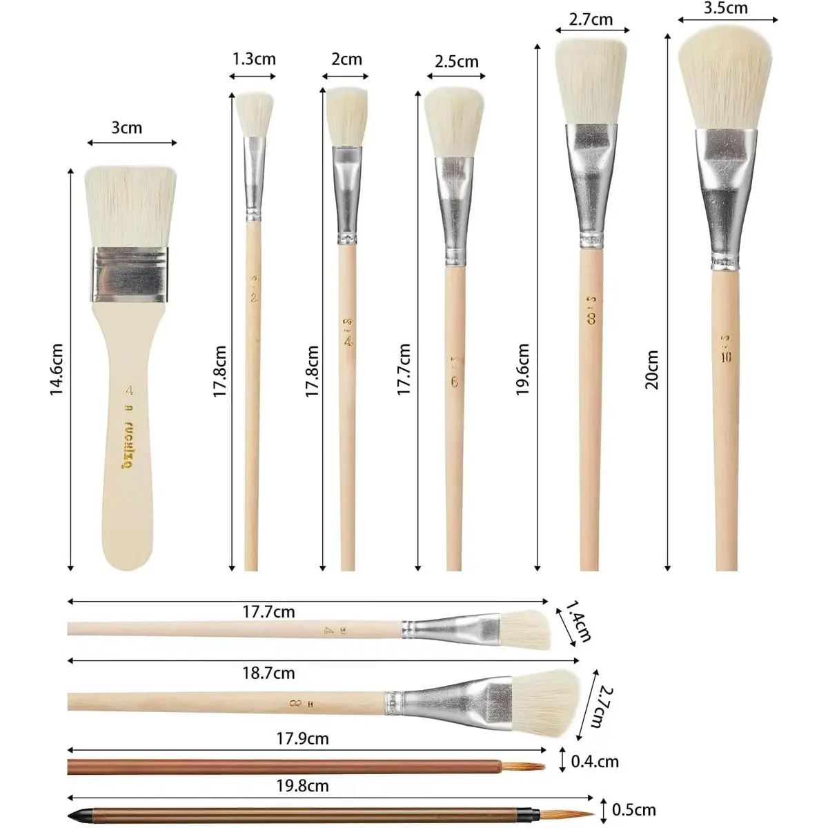 Arucxlzq 10-Piece Pottery Glazing Brush Set with Goat Hair Mop & Detail Brushes | Artist Tools for Ceramics, Acrylic, Watercolor - view 2