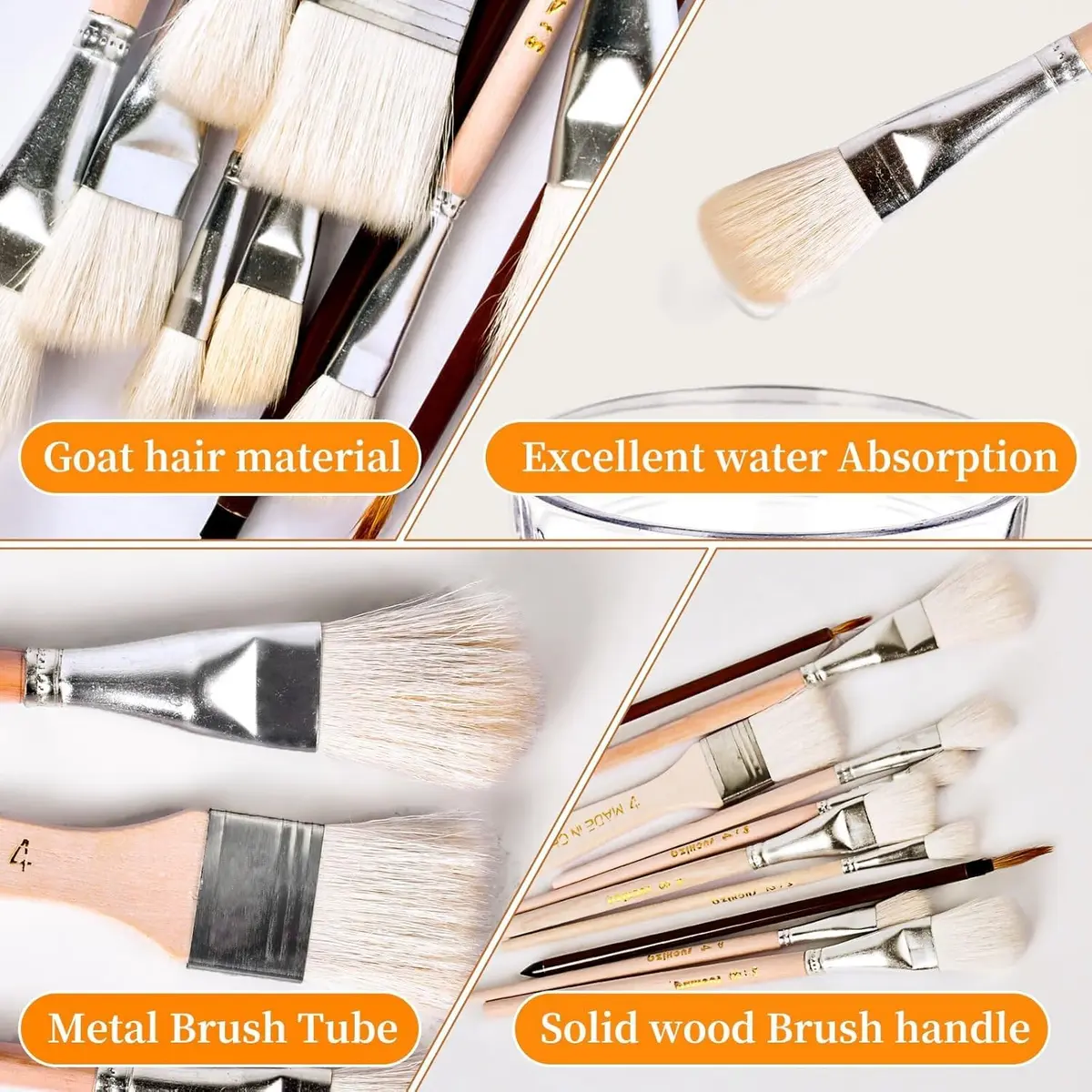 Arucxlzq 10-Piece Pottery Glazing Brush Set with Goat Hair Mop & Detail Brushes | Artist Tools for Ceramics, Acrylic, Watercolor - view 3