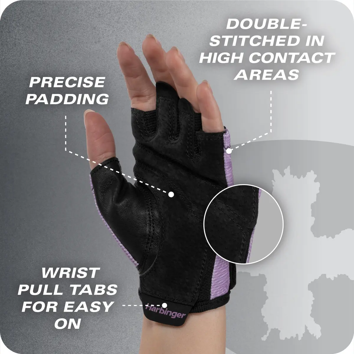 Harbinger Power Gloves 3.0 - Durable Half Finger Weightlifting Gloves with Adjustable Wrist, Breathable Leather Palm, Women's - view 8