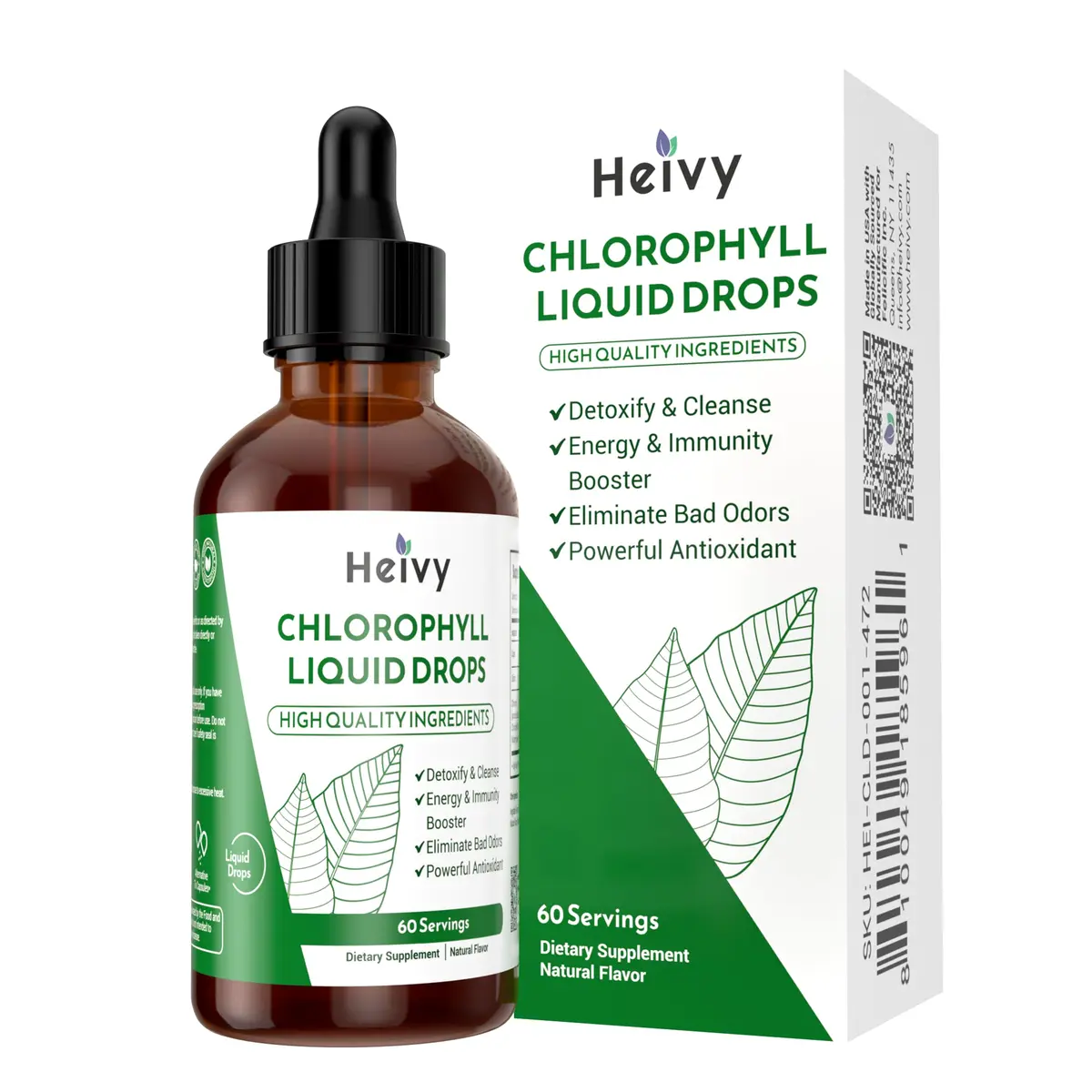 Heivy Chlorophyll Liquid Drops 50mg | Natural Flavor, 2 Fl Oz | Detox & Skin Support - main product image