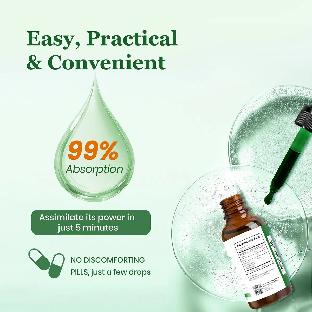 Heivy Chlorophyll Liquid Drops 50mg | Natural Flavor, 2 Fl Oz | Detox & Skin Support - view 5