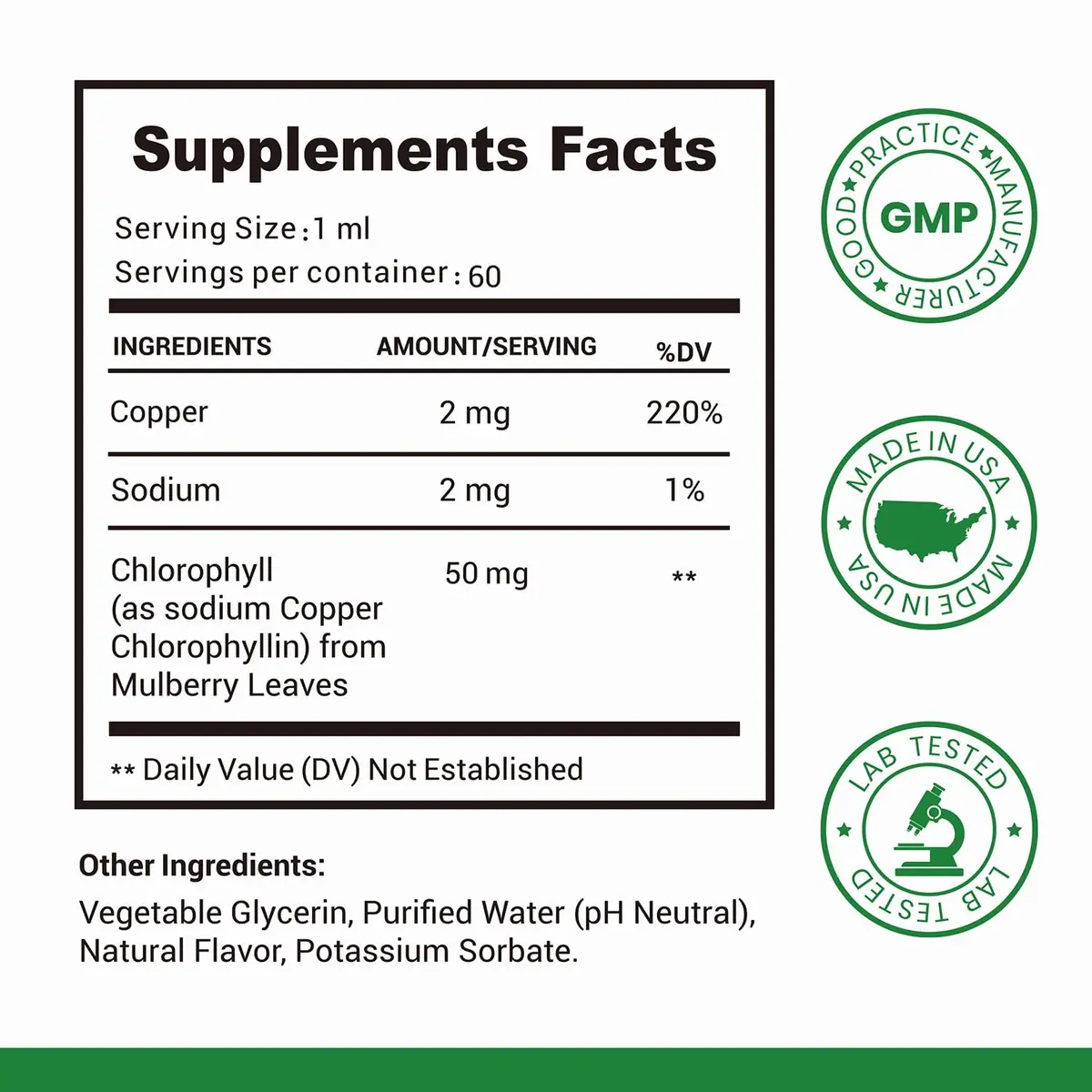 Heivy Chlorophyll Liquid Drops 50mg | Natural Flavor, 2 Fl Oz | Detox & Skin Support - view 2