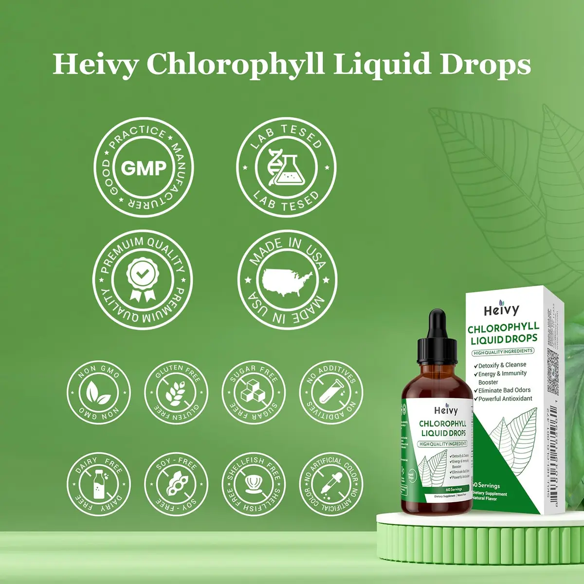 Heivy Chlorophyll Liquid Drops 50mg | Natural Flavor, 2 Fl Oz | Detox & Skin Support - view 3