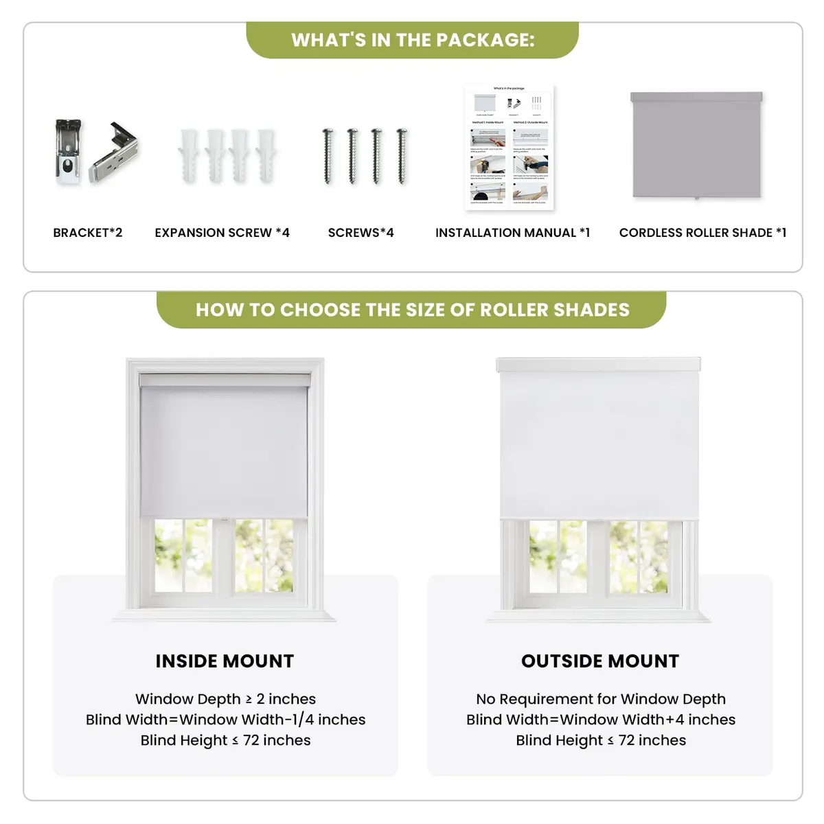 Anpark Cordless Window Shade 35" W x 72" H | Blackout Thermal Insulated UV Protection (120 chars) - view 7