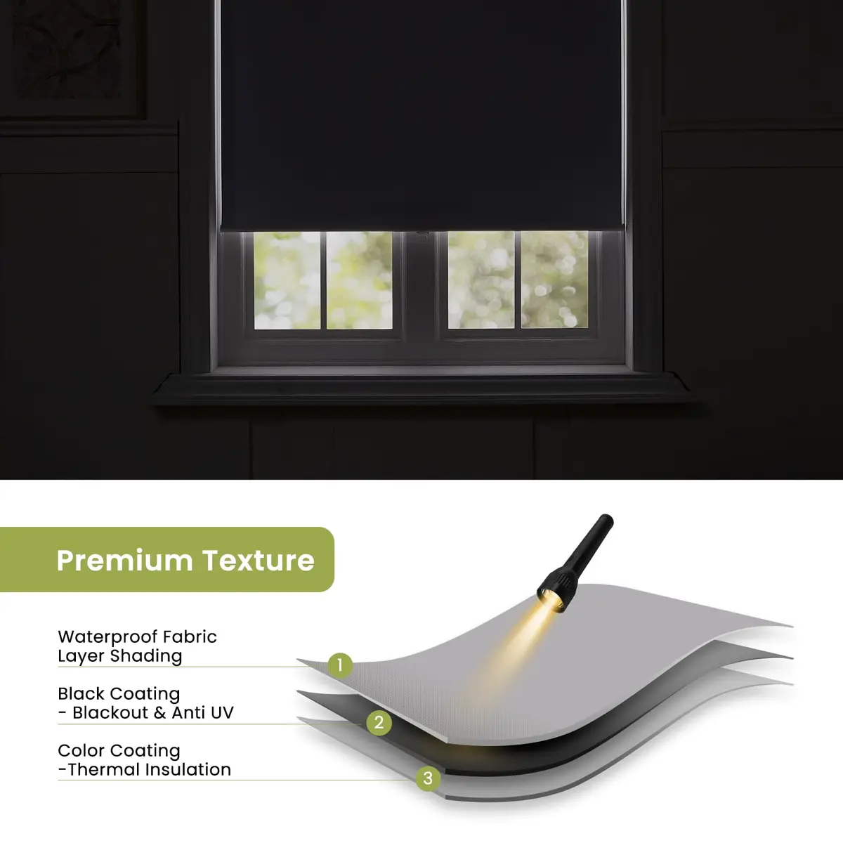 Anpark Cordless Window Shade 35" W x 72" H | Blackout Thermal Insulated UV Protection (120 chars) - view 2