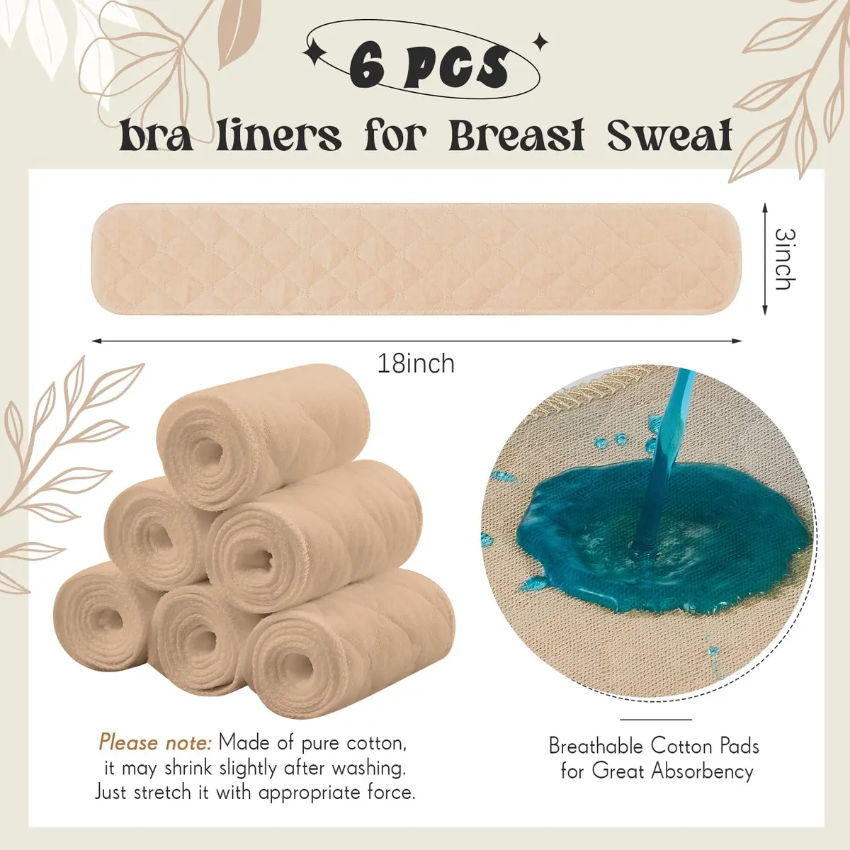 Toulite Cotton Bra Liners Sweat Pads Medium | Soft, Reusable & Breathable - view 2