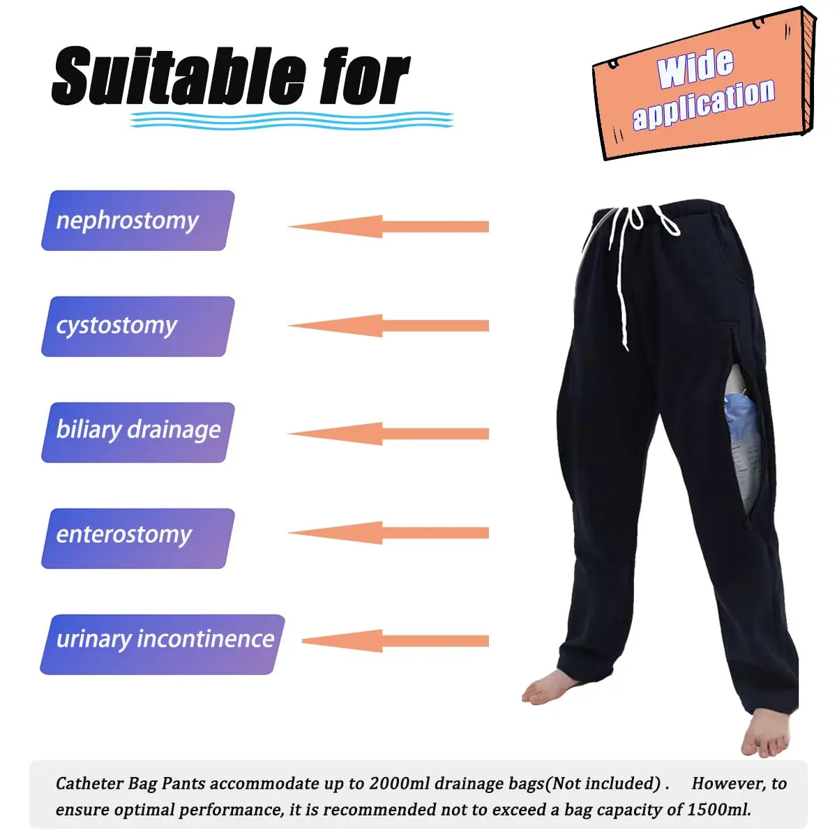 Lmaray Catheter Leg Bag Trousers Medium | Discreet, Breathable & Adjustable for Urine & Bowel Care - view 3