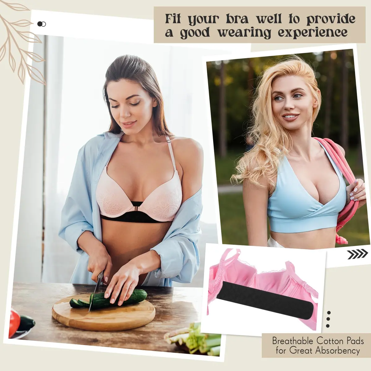 Toulite Cotton Bra Liners Sweat Pads Medium | Soft, Reusable & Breathable - view 3