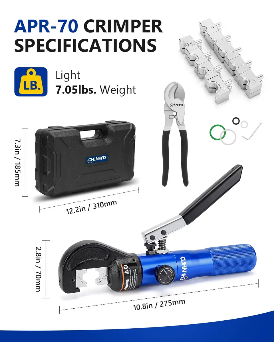CHANHYD Hydraulic Crimping Tool 8 US TON | Durable Alloy Steel, Hydraulic System, 12-00 AWG - view 5