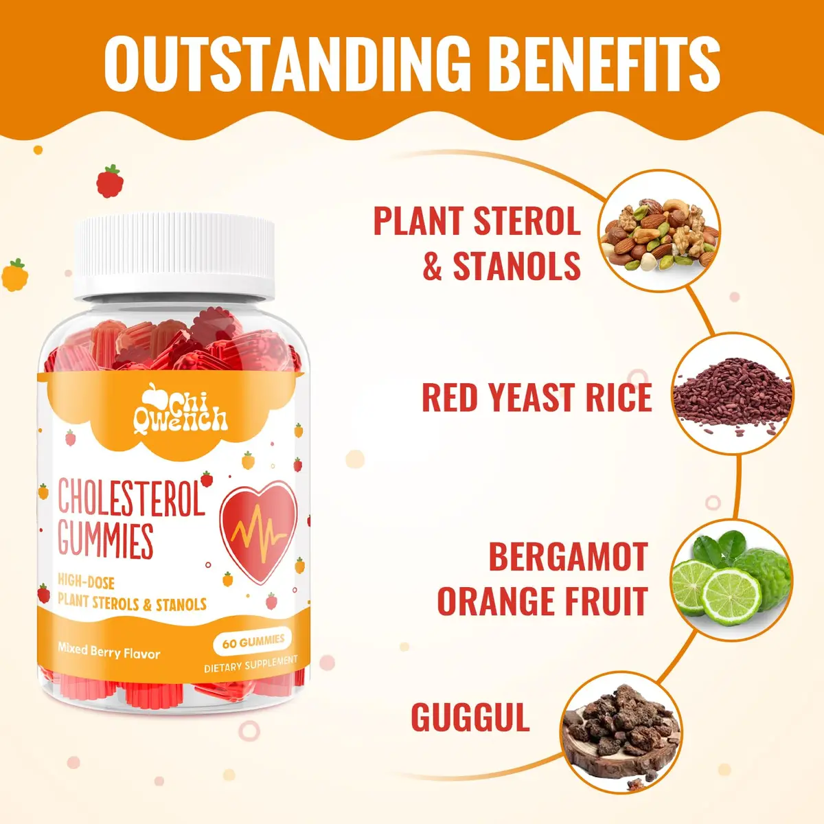 ChiQwench Cholesterol Support Gummies 120 Count | 1500 Mg Plant Sterols & Stanols for Normal Levels - view 3