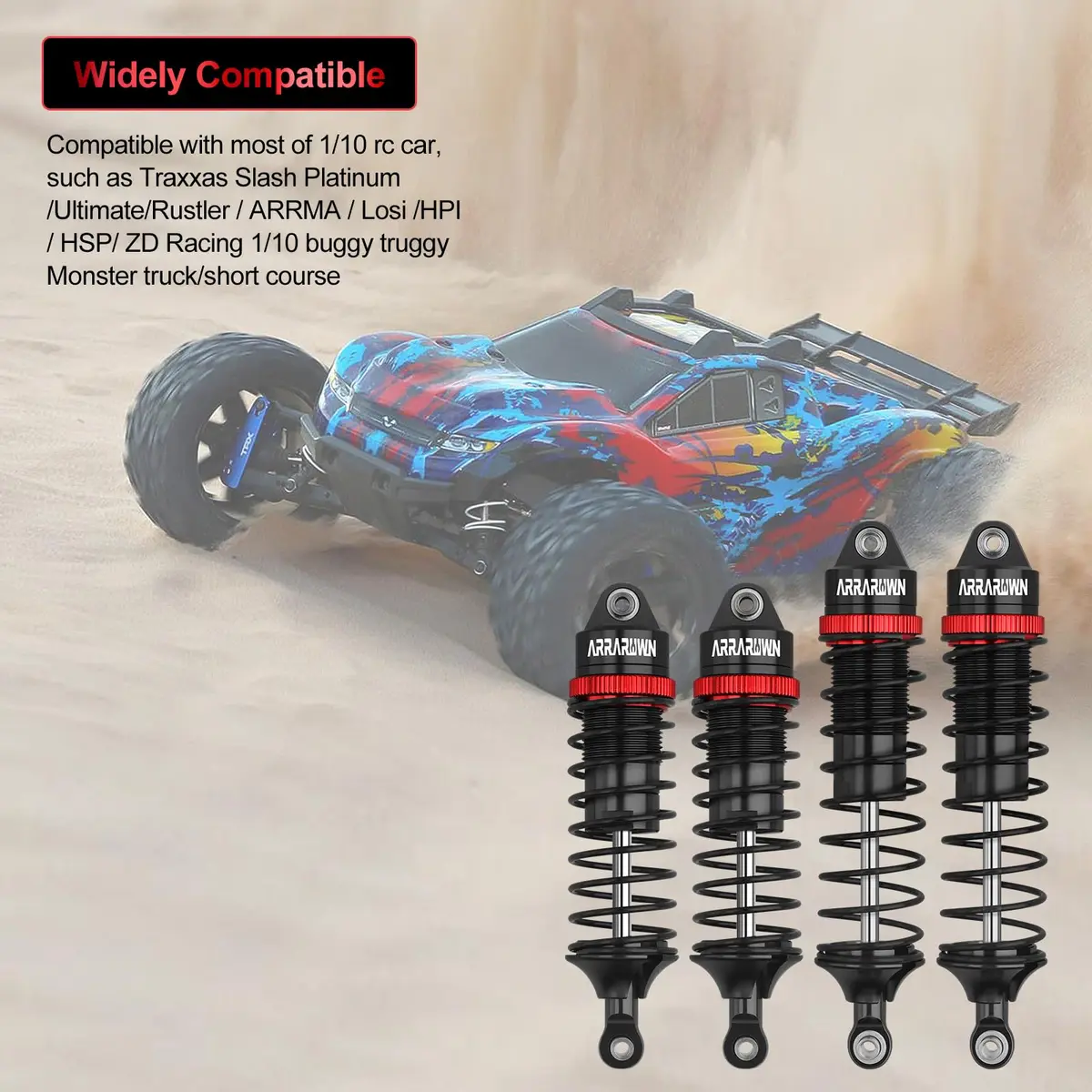 ARRAROWN RC Car Shocks Set 4PCS Black | Heavy-Duty Off-Road Impact Resistance - view 2