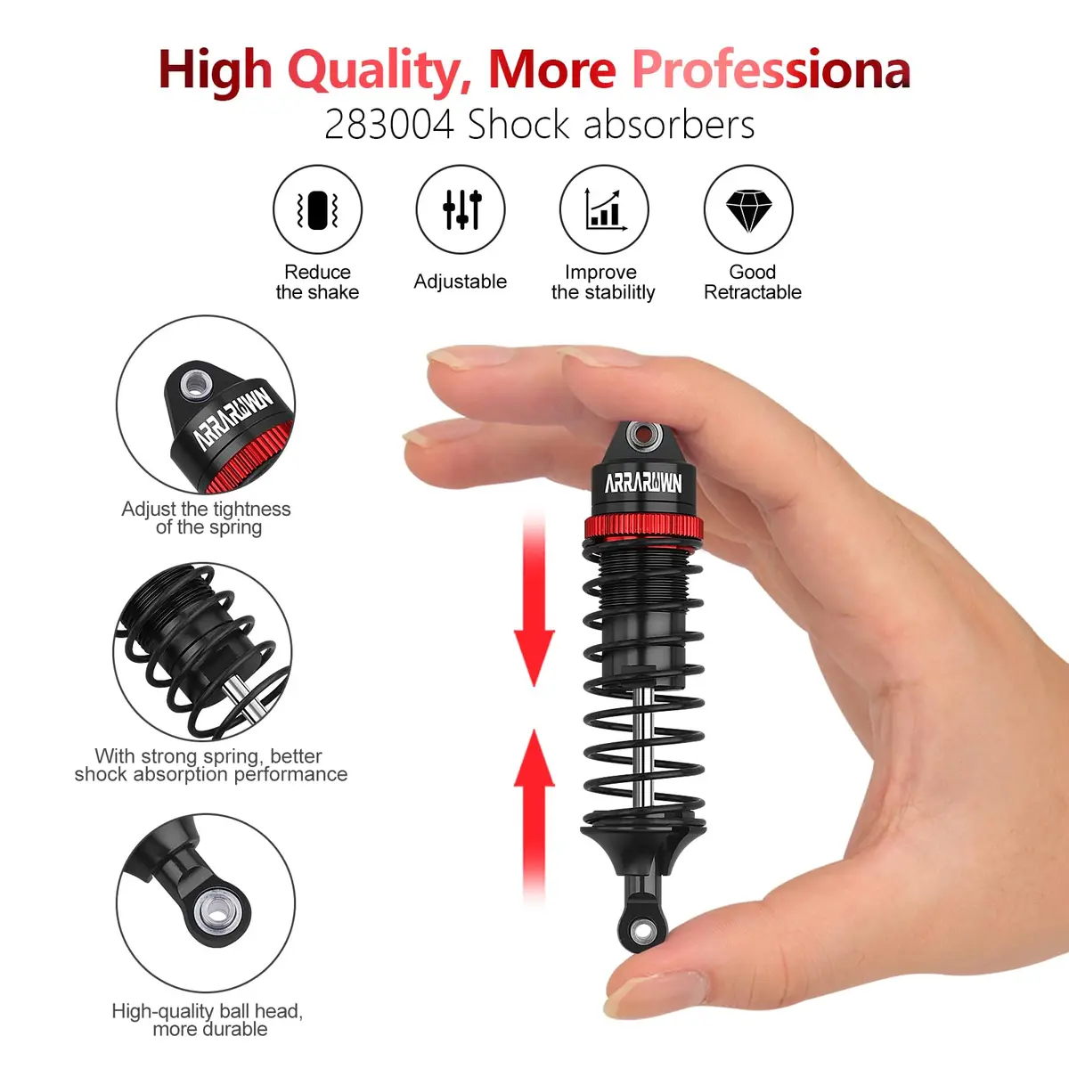 ARRAROWN RC Car Shocks Set 4PCS Black | Heavy-Duty Off-Road Impact Resistance - view 3