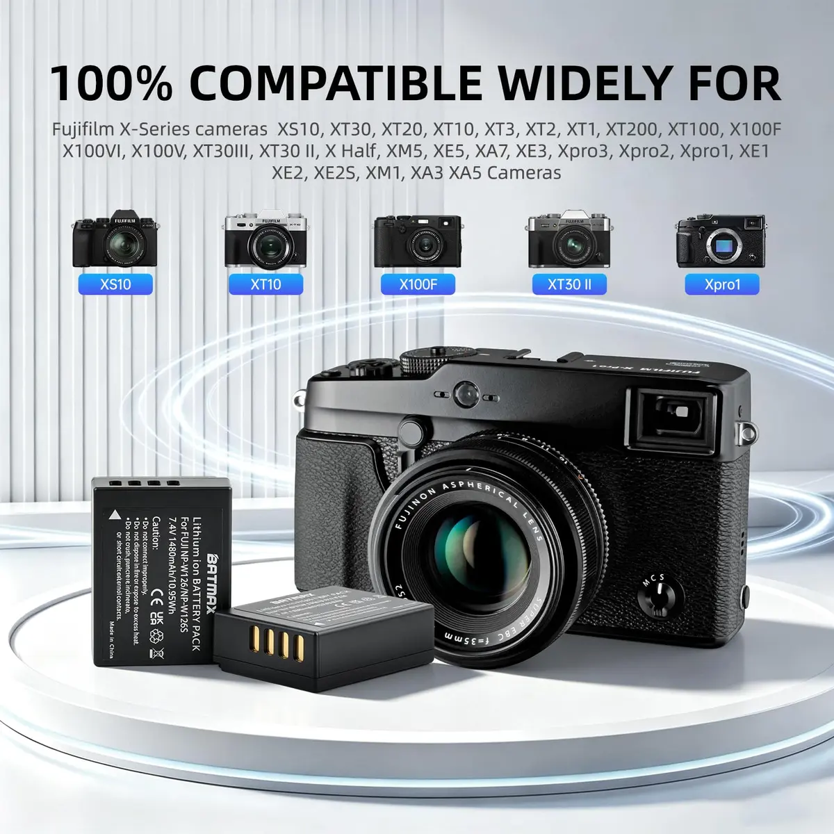 Batmax NP-W126S Battery & USB-C Rapid Charger for Fujifilm X-Series | 1480mAh Li-ion, 7.4V, Compatible with X-T100, X-T200, X100F, X100V, X-S10, X-Pro3, X-T2 - view 3