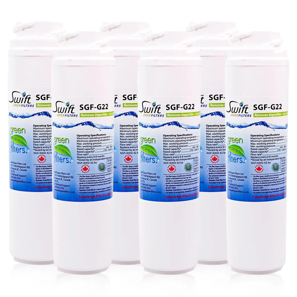 Swift Green Filters SGF-GSWF Compatible Refrigerator Water Filter for GE GSWF Kenmore 46-9914, EFF-6023A | 6 Pack, NSF Certified, 2000-Gallon Capacity - main product image