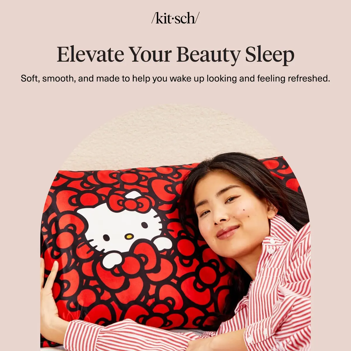 Kitsch x Hello Kitty Satin Pillowcase 19x26 Sea of Bows | Gentle on Skin & Hair - view 9